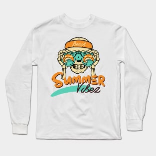 Summer Vibes at the Beach with Cool Skull Long Sleeve T-Shirt